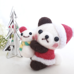 サンタパンダちゃんと雪だるまのクリスマス 羊毛フェルト 羊毛フェルト