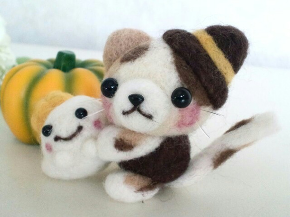 【sold out】☆ハロウィン作品☆三毛猫ちゃんとお化けのハロウィン 5枚目の画像