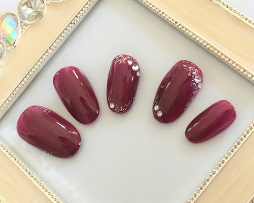 【オーダー】ネイルチップ チェリー ハート ボルドー チェリー 【オーダー】ネイルチップ ハート ボルドー