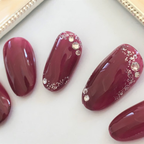 オーダー】ネイルチップ チェリー ハート ボルドー