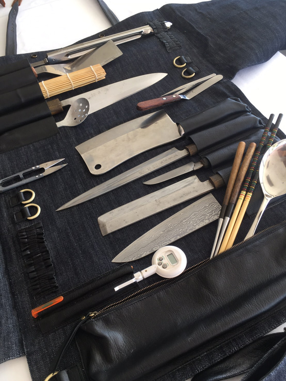 受注生産》現役シェフが作る 本革×デニムナイフロール ▫️キャンプ