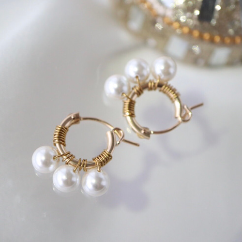 選べる金具 》6月の誕生石 パールフープピアス or イヤリング 14kgf 