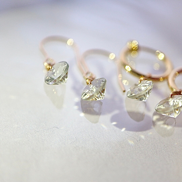 2月の誕生石✶選べる金具✶美しい透明感グリーンアメジスト ピアス・イヤリング サージカルステンレス 14kgf シルバー 2枚目の画像