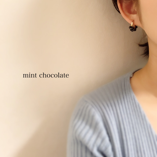 選べる金具 》14kgf ブラックスピネル 天然石のフープピアス