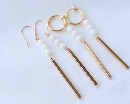 14kgf 白珊瑚(ホワイトコーラル)ピアス or イヤリング ピアス（フック