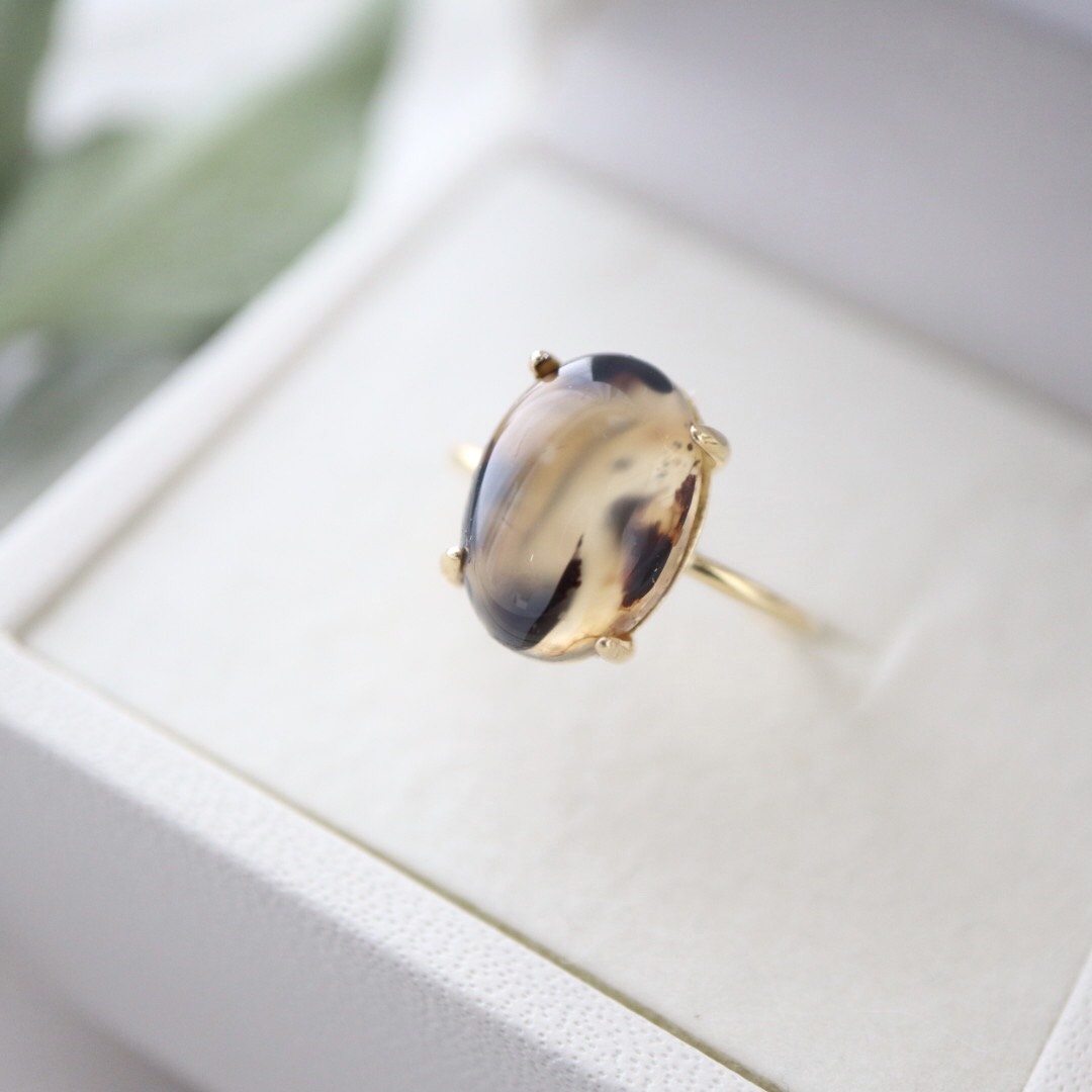 石が選べる✴︎一粒で主役級！大粒 モンタナアゲート 14mm 華奢リング
