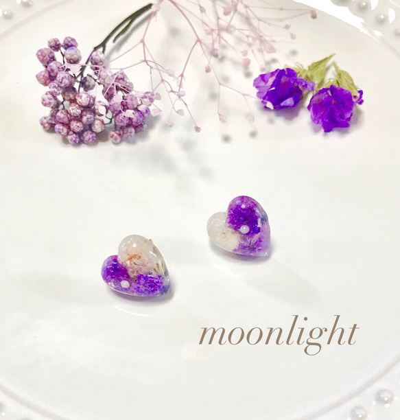 かすみ草 ハート レジンピアス/イヤリング♡purple ピアス（その他 