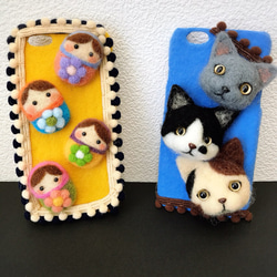 羊毛フェルトで作ったブルーの猫スマホケース♪ iPhoneケース・カバー