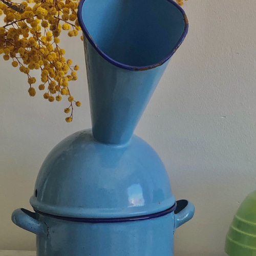 フランス蚤の市 ヴィンテージ60年代インへイラー☆ブルーレトロ