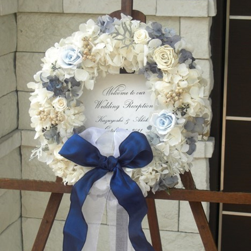両親記念品 結婚式 リースボード オーダーメイド ウェルカムボード ウェルカムボード 花 三日月 リース ウェディング bord0350 ウェルカム