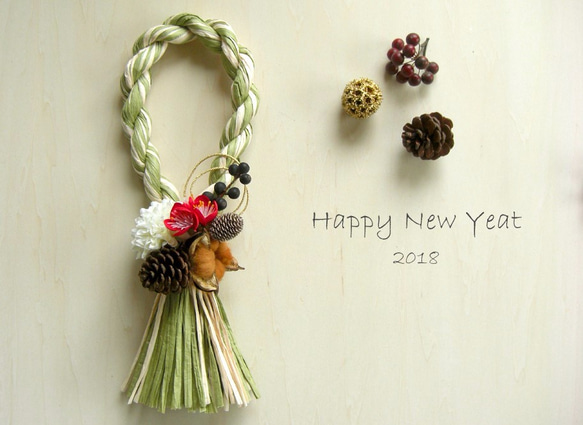 お正月飾り しめ縄飾り（グリーン＆ナチュラル＆うめの花） しめ縄