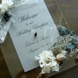 結婚式 ウェルカムボード（クリアー＆アンティークホワイトブーケ）花 ガーデン リゾート  ナチュラル / 結婚祝 3枚目の画像
