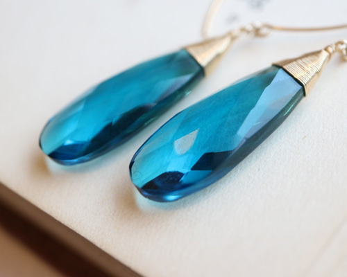 マーキス　ブルーオブシディアン　　14kgfピアス マーキス ブルーオブシディアン 14kgfピアス みっちゃん ♦︎14kgf