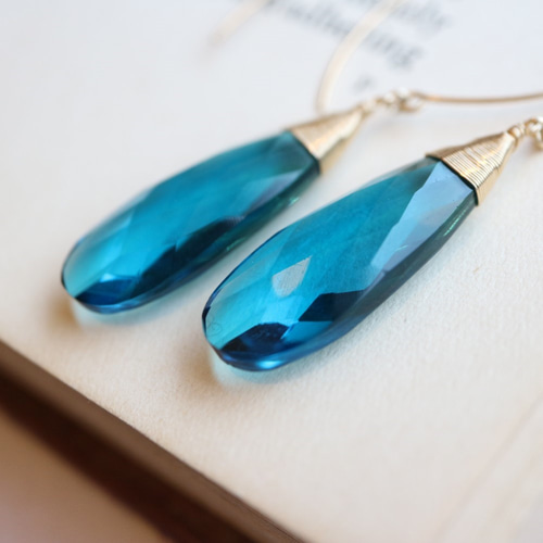 再…販＊人気！14Kgf!大粒☆スイスブルートパーズクォーツのマーキス