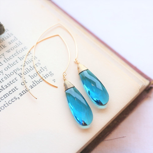 再…販＊人気！14Kgf!大粒☆スイスブルートパーズクォーツのマーキス