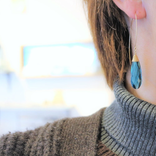 再…販＊人気！14Kgf!大粒☆スイスブルートパーズクォーツのマーキス