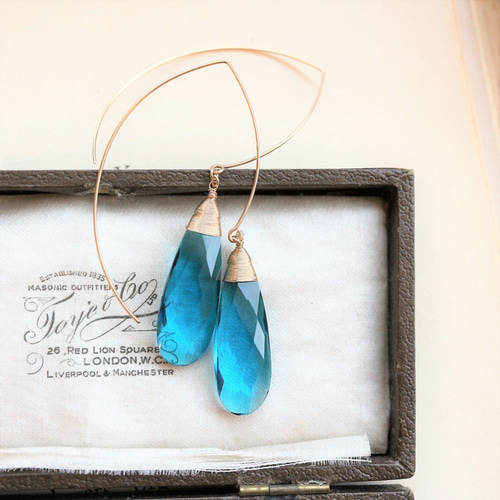 再…販＊人気！14Kgf!大粒☆スイスブルートパーズクォーツのマーキス