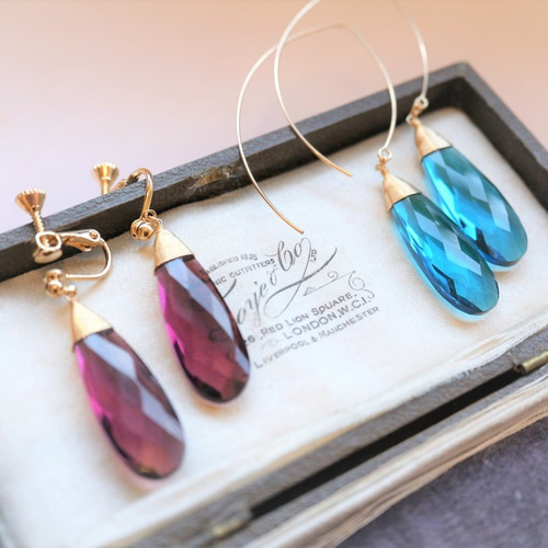 再…販＊人気！14Kgf!大粒☆スイスブルートパーズクォーツのマーキス