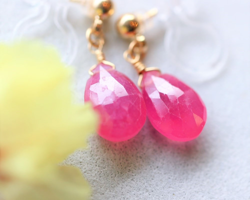 再販！7月誕生石＊14kgf！天然石＊ルビーの一粒ノンホールイヤリング