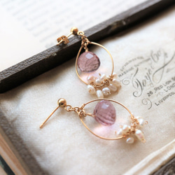 新*14kgf！ Kunzite Quartz and Pearl Charm 耳環（允許戴耳環） 第2張的照片