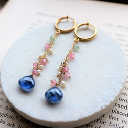 新*14kgf！藍晶石和粉紅色碧璽耳環（穿孔） 第5張的照片