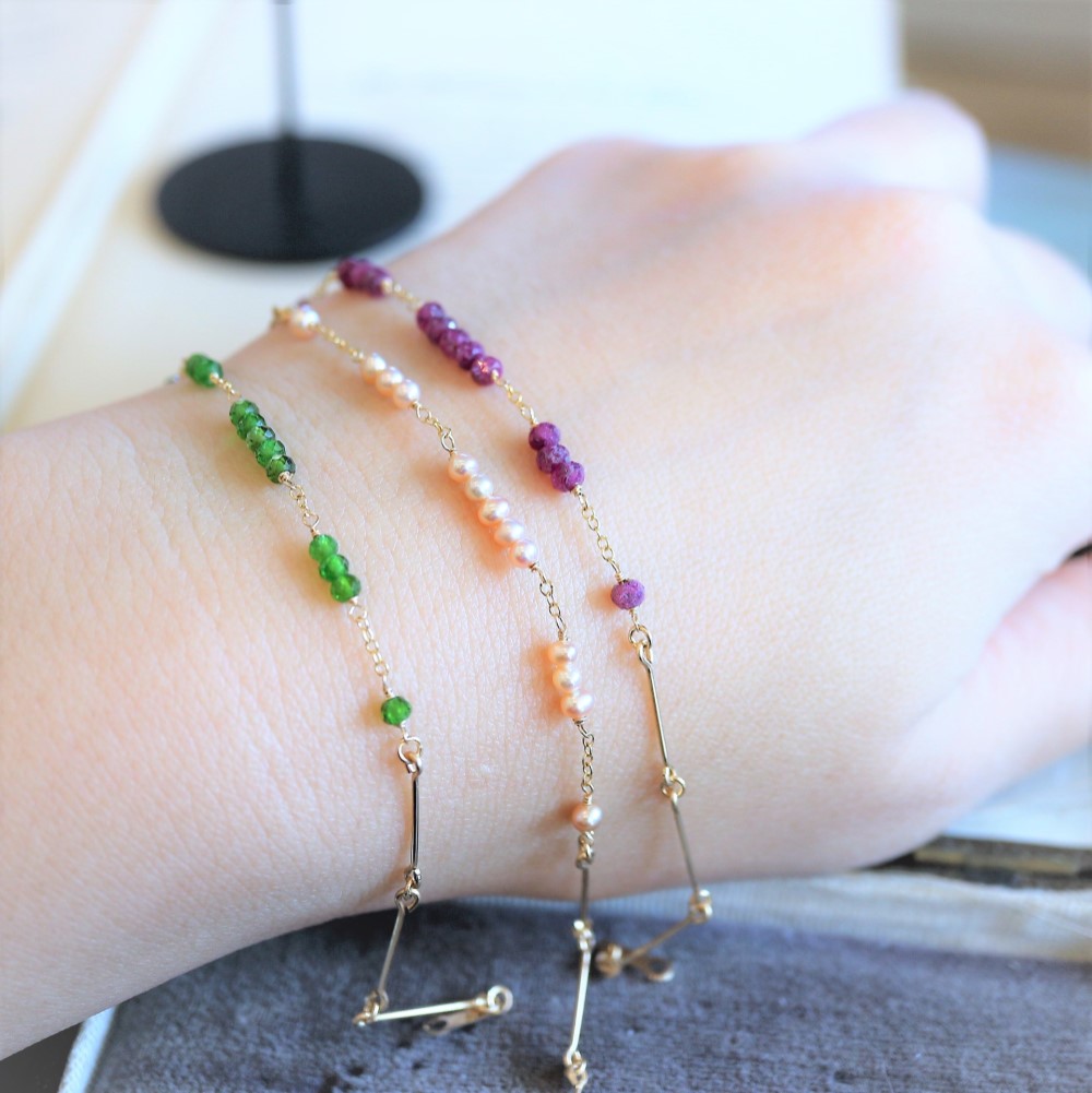 NEW！14kgf！選べる天然石とストレートバーのブレスレット