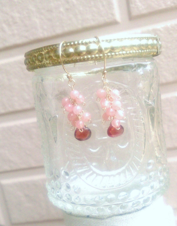 情人節❤14Kgf！石榴石和浪漫的粉紅色耳環×耳環 第4張的照片