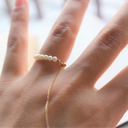 珍珠戒指* 14Kgf！尺寸可調節的長鏈戒指*淡水珍珠 第3張的照片