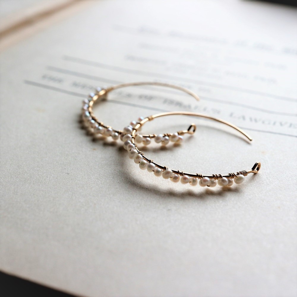 再…販！14Kgf！純白フープラインピアス