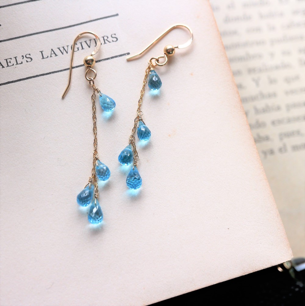 再…販＊14Kgf！梅雨空から雫ひとつ、スイスブルートパーズのチェーンピアス