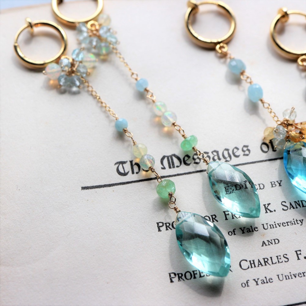 再販＊アクアマリングリーンクォーツのフープイヤリング×ピアス　税込み