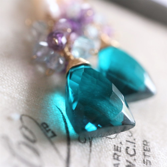 Re ... Sale * 14Kgf! Paraiba 藍色石英和紫水晶耳環 x 耳環 第2張的照片