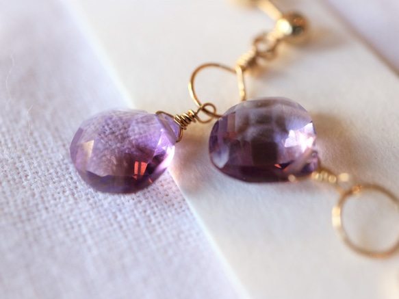 再…販＊14Kgf!ピンクアメジストの輪っかチャームピアス×イヤリング