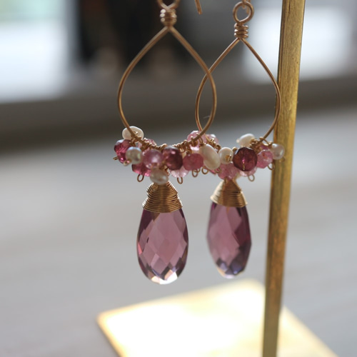 クンツァイト ＆アメジストのピアス　14kgf ◇ItoMe Stone◇ピアス＊クンツァイト,アメジストのピアスPN:IPS
