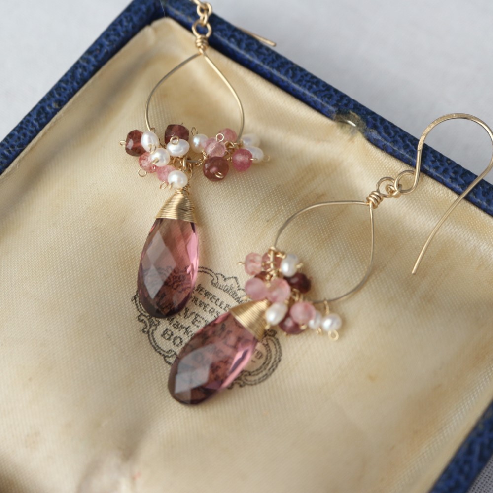 クンツァイト ＆アメジストのピアス　14kgf ◇ItoMe Stone◇ピアス＊クンツァイト,アメジストのピアスPN:IPS