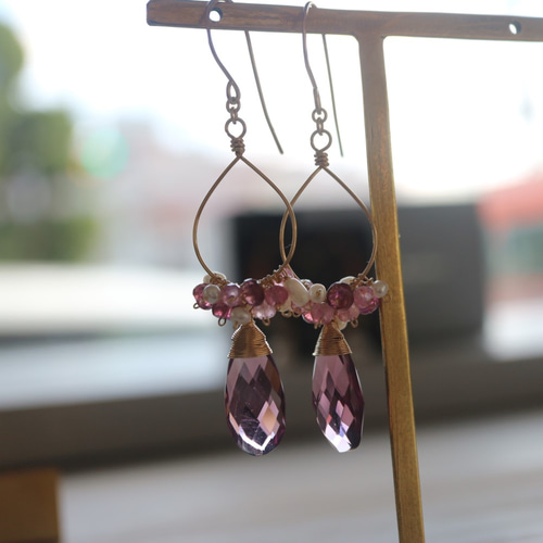 クンツァイト ＆アメジストのピアス　14kgf ◇ItoMe Stone◇ピアス＊クンツァイト,アメジストのピアスPN:IPS
