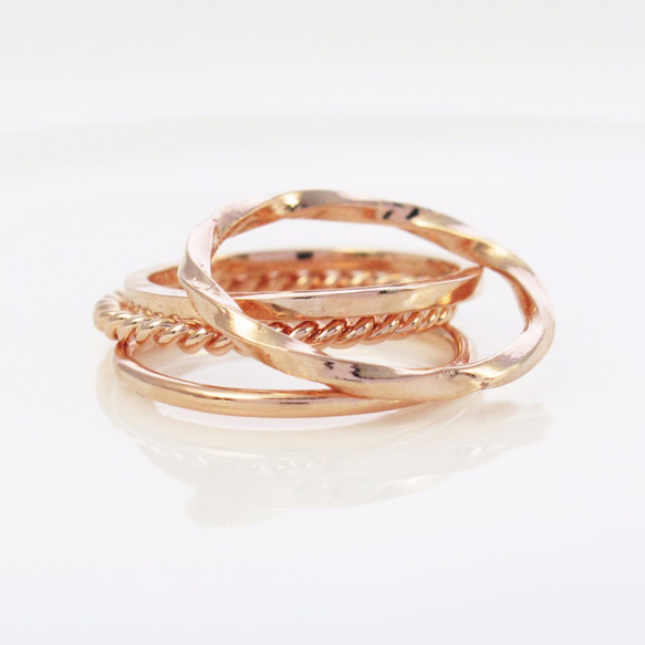 ツイストリング 指輪リング(4件組-Silver Plating Rose gold) Ring-64DESIGN 1枚目の画像