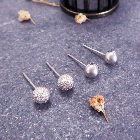 簡約銀珠豆豆 5mm 925純銀耳環 (2款可選-光亮/霧砂) 第3張的照片