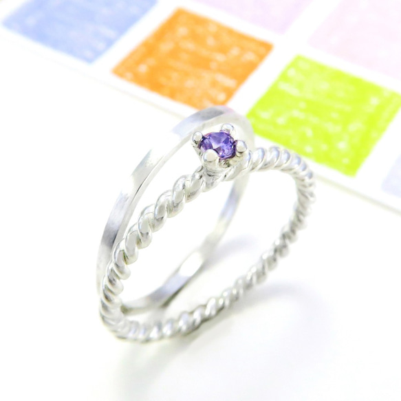 戒指 麻花紫紅小鑽爪鑲戒 純銀戒指(單只) 第4張的照片