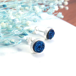夏夜繁星 藍色 瑪瑙礦石 925純銀耳環(一對) 第1張的照片