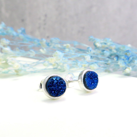 夏夜繁星 藍色 瑪瑙礦石 925純銀耳環(一對) 第5張的照片
