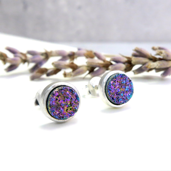 悠遠秘境 五彩紫 瑪瑙礦石 925純銀耳環(一對) 第4張的照片