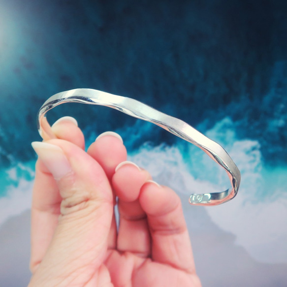 訂製  WAVE FLOWER 浪花刻字手環-水波 925純銀C型手環 第2張的照片