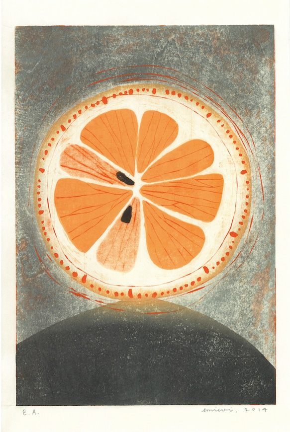 オレンジ時計　—　日の出：版画／絵／食べもの 1枚目の画像