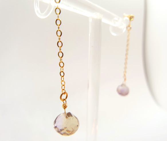 典雅粉嫩紫黃水晶垂墜耳環◆K14GF包金 第1張的照片