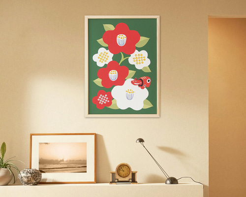 L判〜A3size【椿と赤べこ】ポスター その他インテリア雑貨 wach works