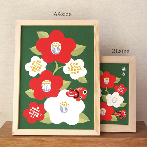 L判　イラストポスター　23枚セット L判〜A3size【椿と赤べこ】ポスター その他インテリア雑貨 wach works