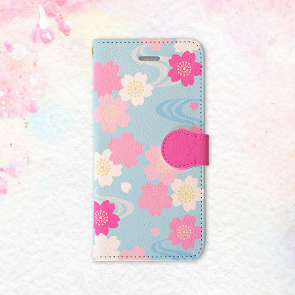 [限量1點春季幸運袋]櫻花和自來水智能手機套2種設置 第2張的照片