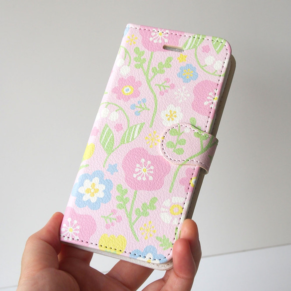 [限量1點春季幸運袋]柔和的花朵（粉紅色）智能手機套2種設置 第2張的照片