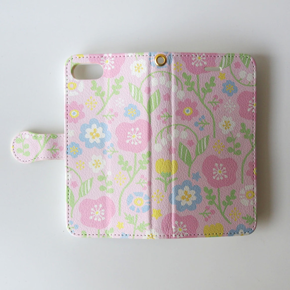 [限量1點春季幸運袋]柔和的花朵（粉紅色）智能手機套2種設置 第3張的照片